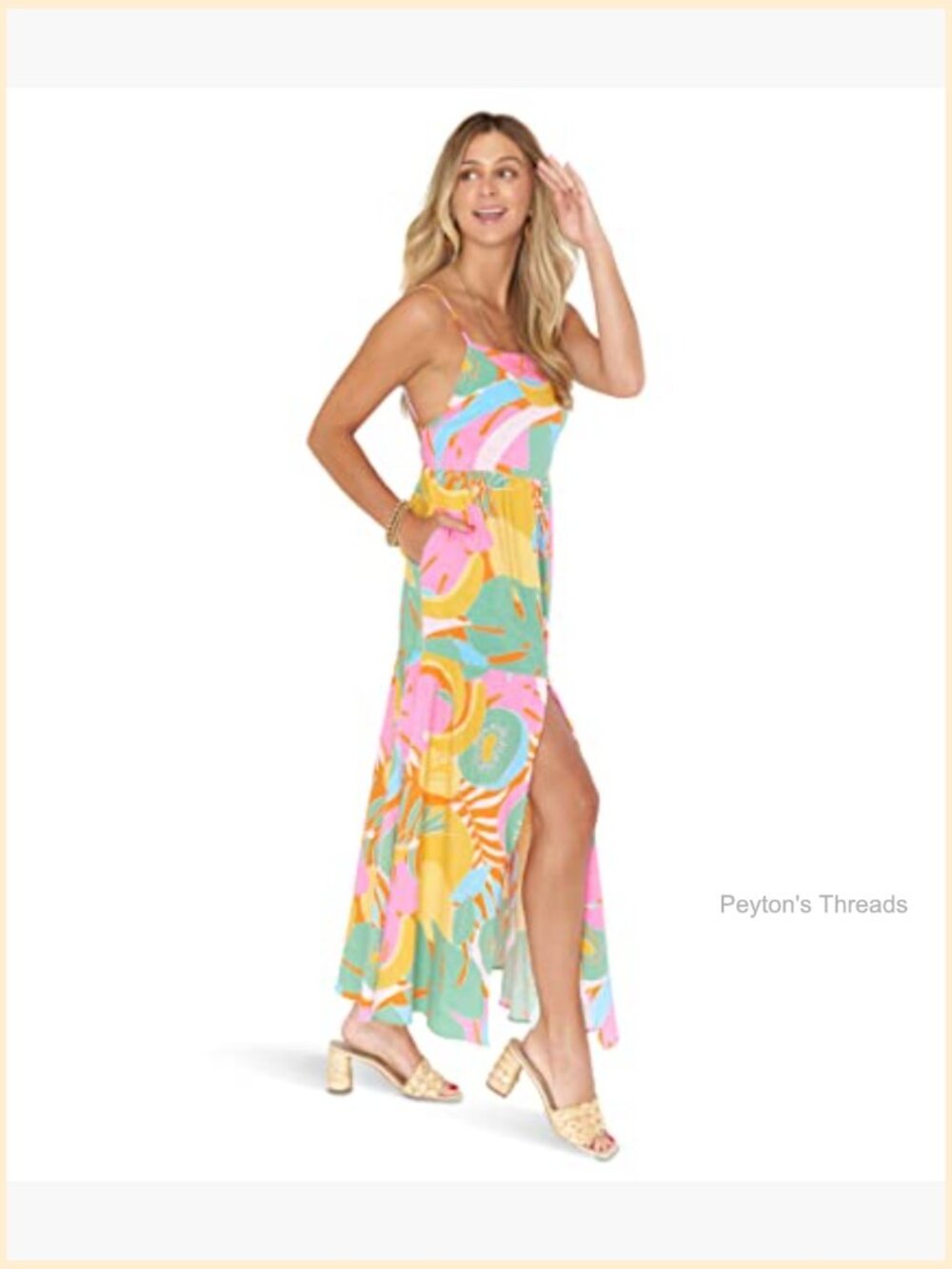 Maxi Dress with Side Slit, Adjustable Straps, Pockets - Picture 3 of 3